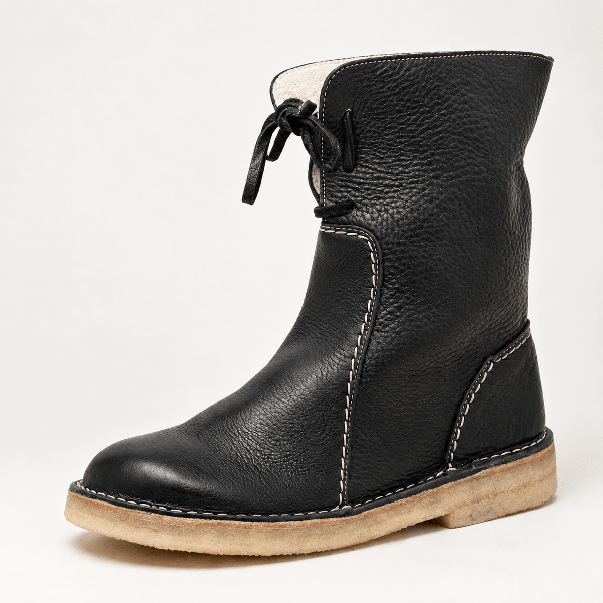 Izabela - Women's Shearling-Trim Lace-Up Winter Boots with Pull Tab - Boots - Black - Davies & Cooper