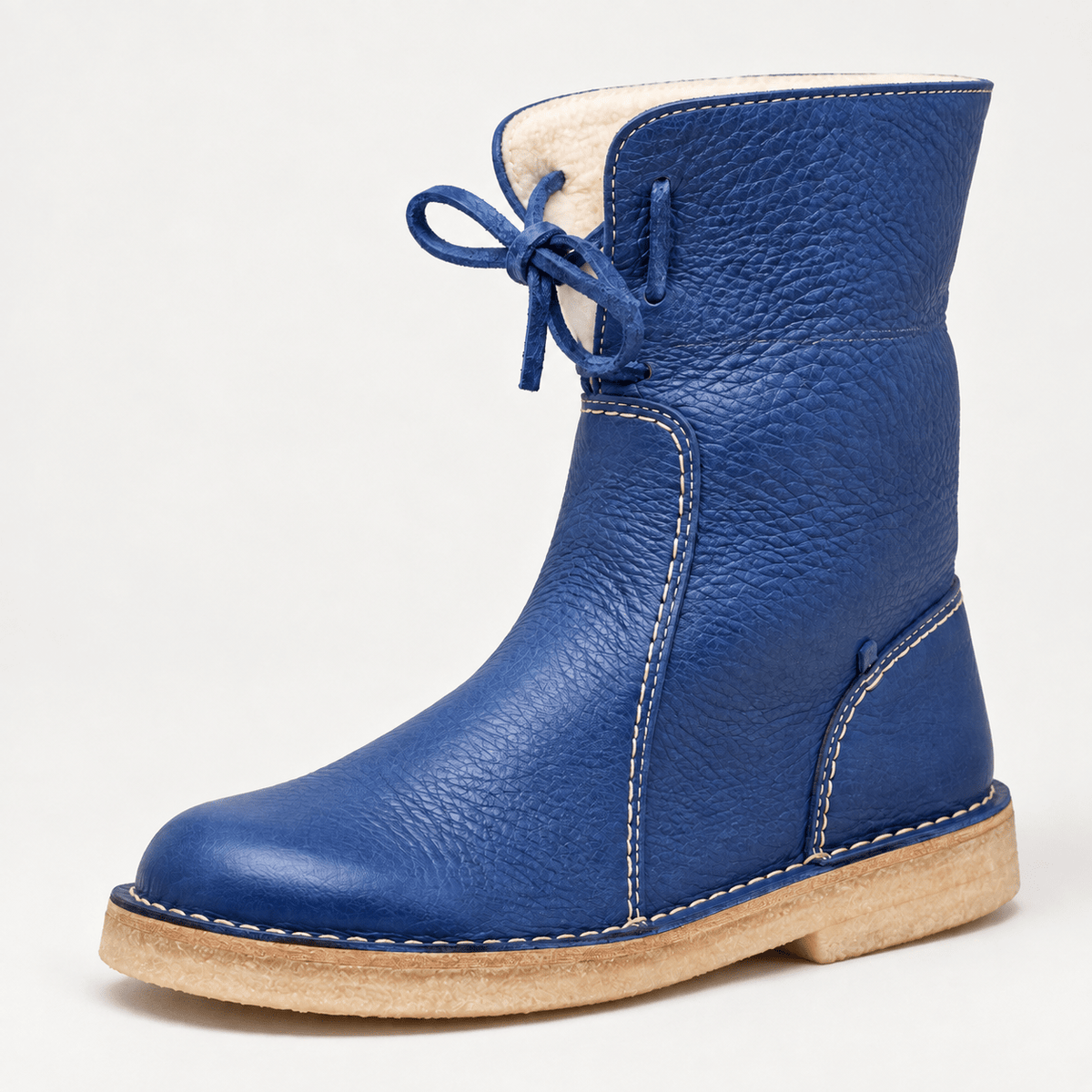 Izabela - Women's Shearling-Trim Lace-Up Winter Boots with Pull Tab - Boots - Dark Blue - Davies & Cooper