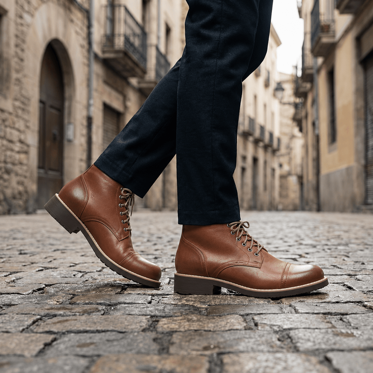 Jack - Men's Lace-Up Leather Ankle Boots with Cap Toe - Boots - Brown - Davies & Cooper