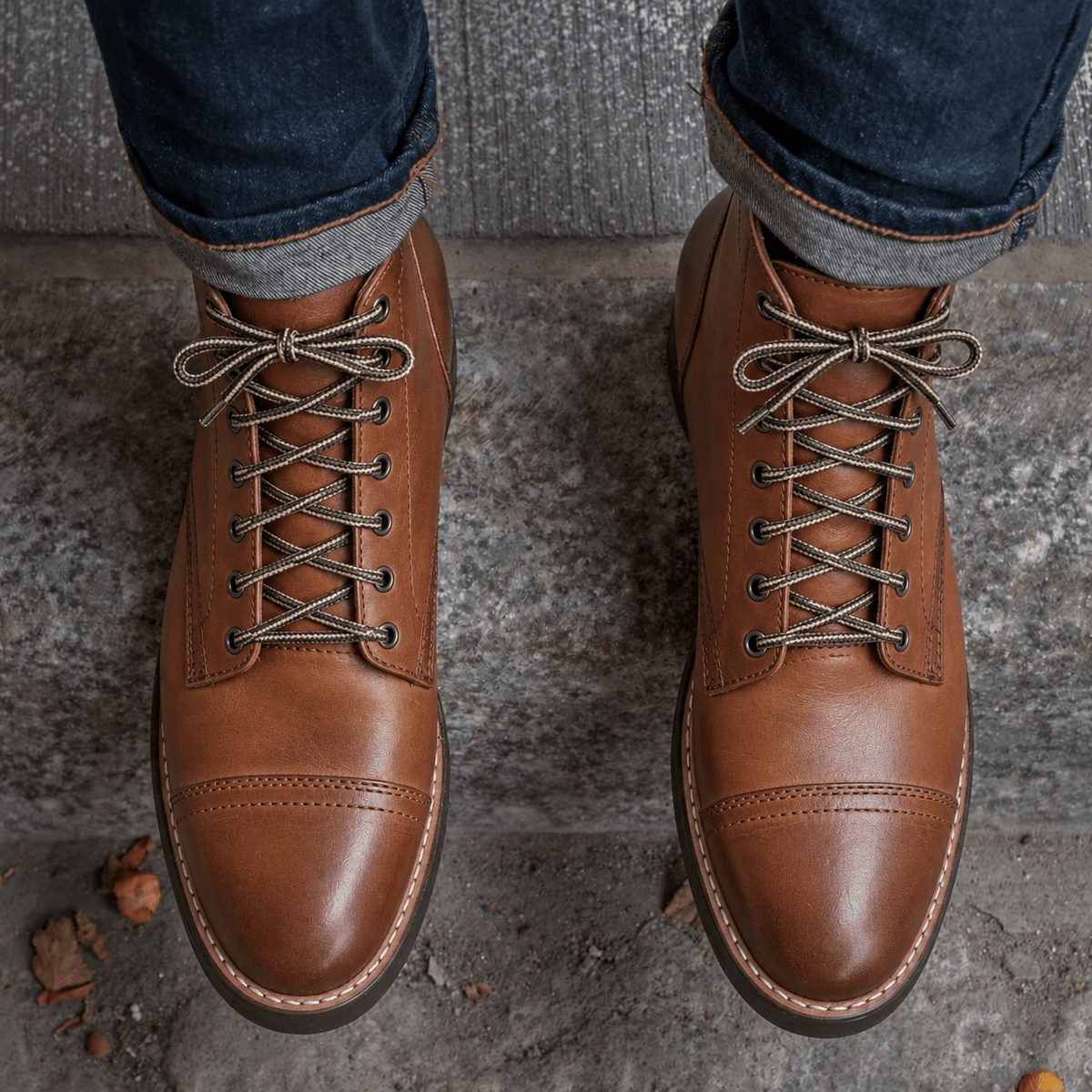 Jack - Men's Lace-Up Leather Ankle Boots with Cap Toe - Boots - Brown - Davies & Cooper