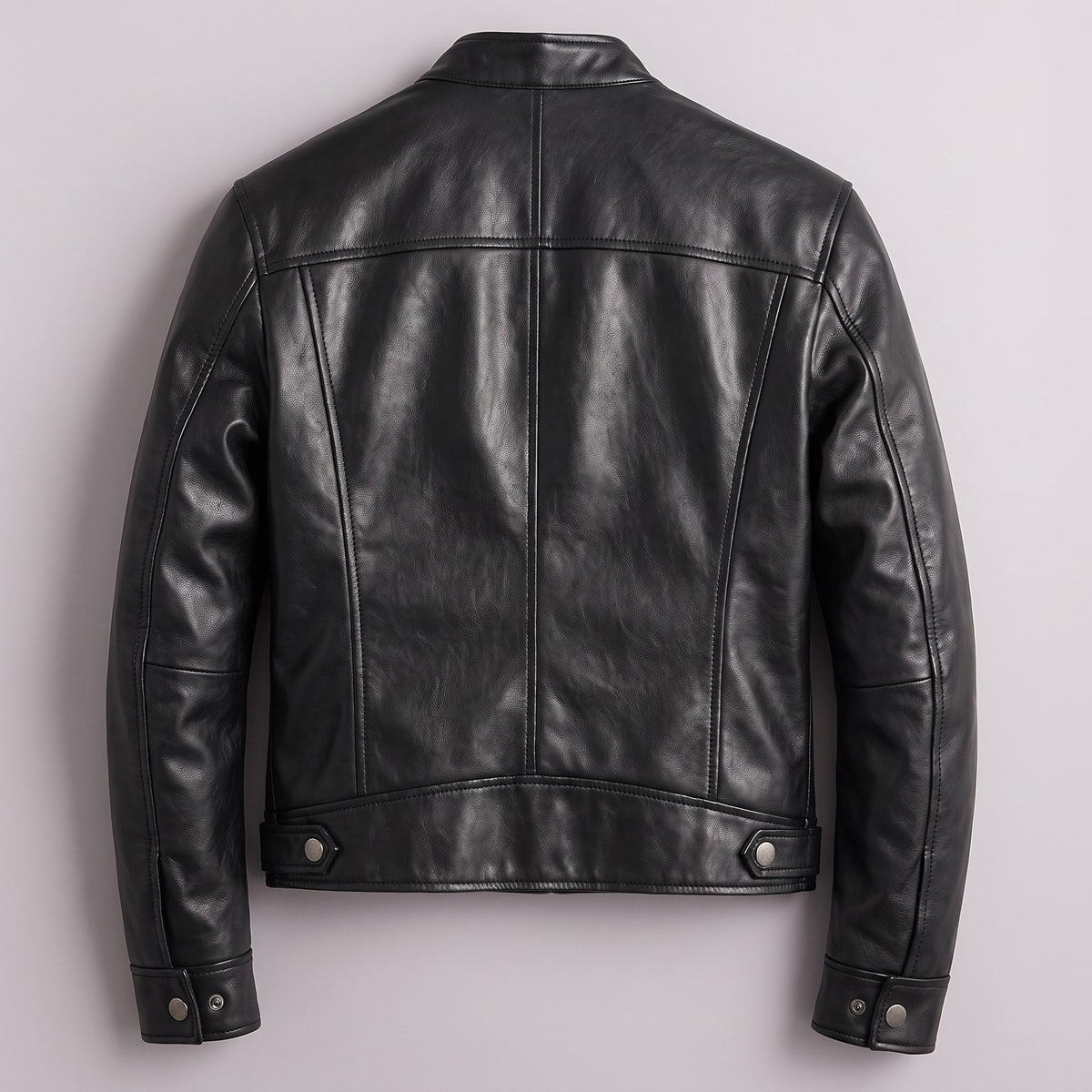 Jack - Men's Leather Biker Jacket with Zip Pockets and Snap Collar - Motorcycle Outerwear - Black - Davies & Cooper