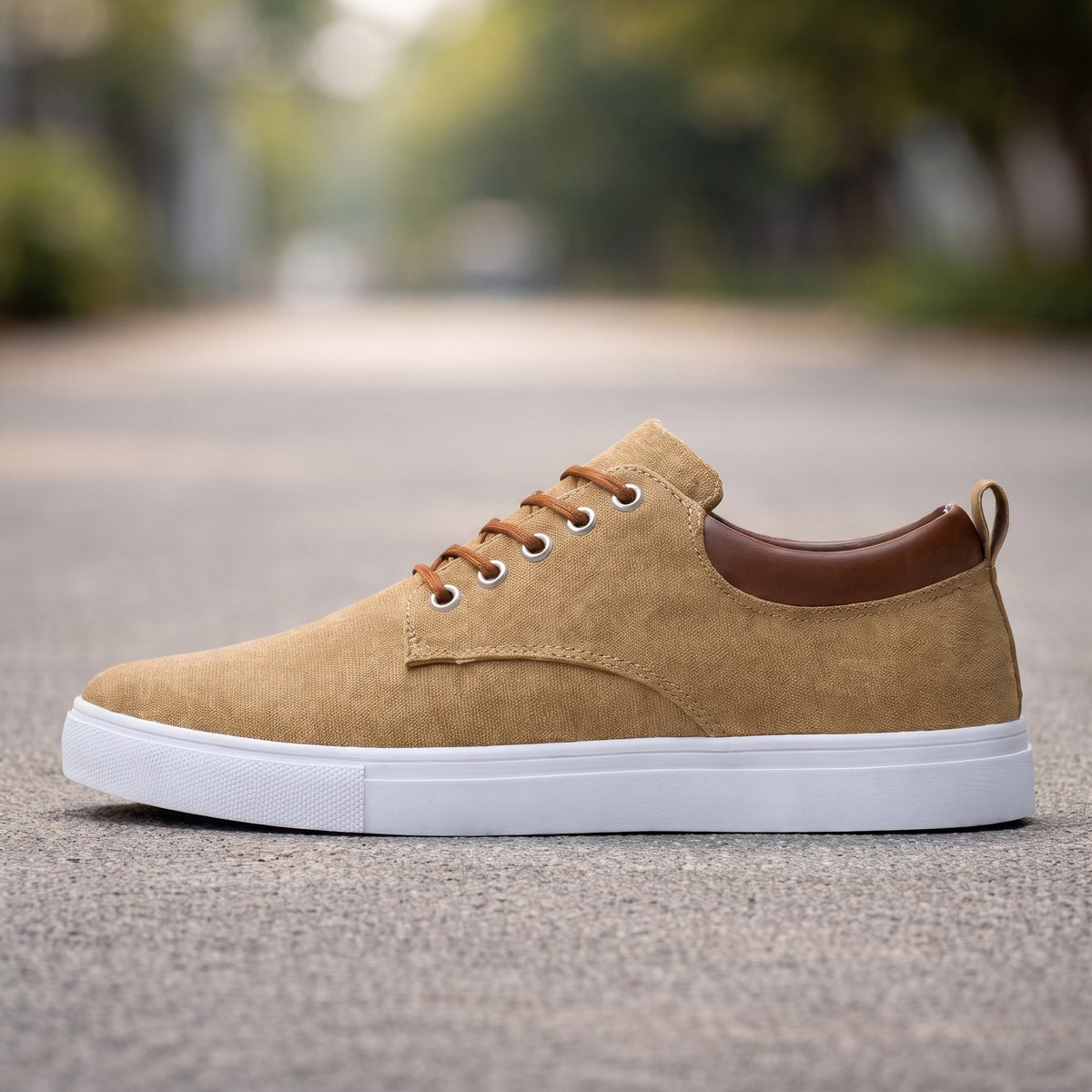 Jack - Men's Low-Top Lace-Up Trainers with Contrast Collar - Sneakers - Khaki - Davies & Cooper