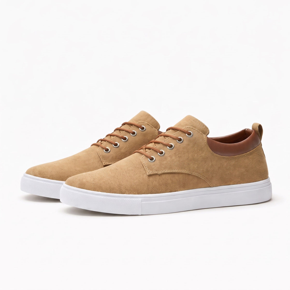 Jack - Men's Low-Top Lace-Up Trainers with Contrast Collar - Sneakers - Khaki - Davies & Cooper