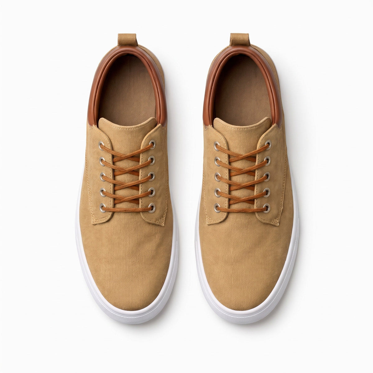 Jack - Men's Low-Top Lace-Up Trainers with Contrast Collar - Sneakers - Khaki - Davies & Cooper