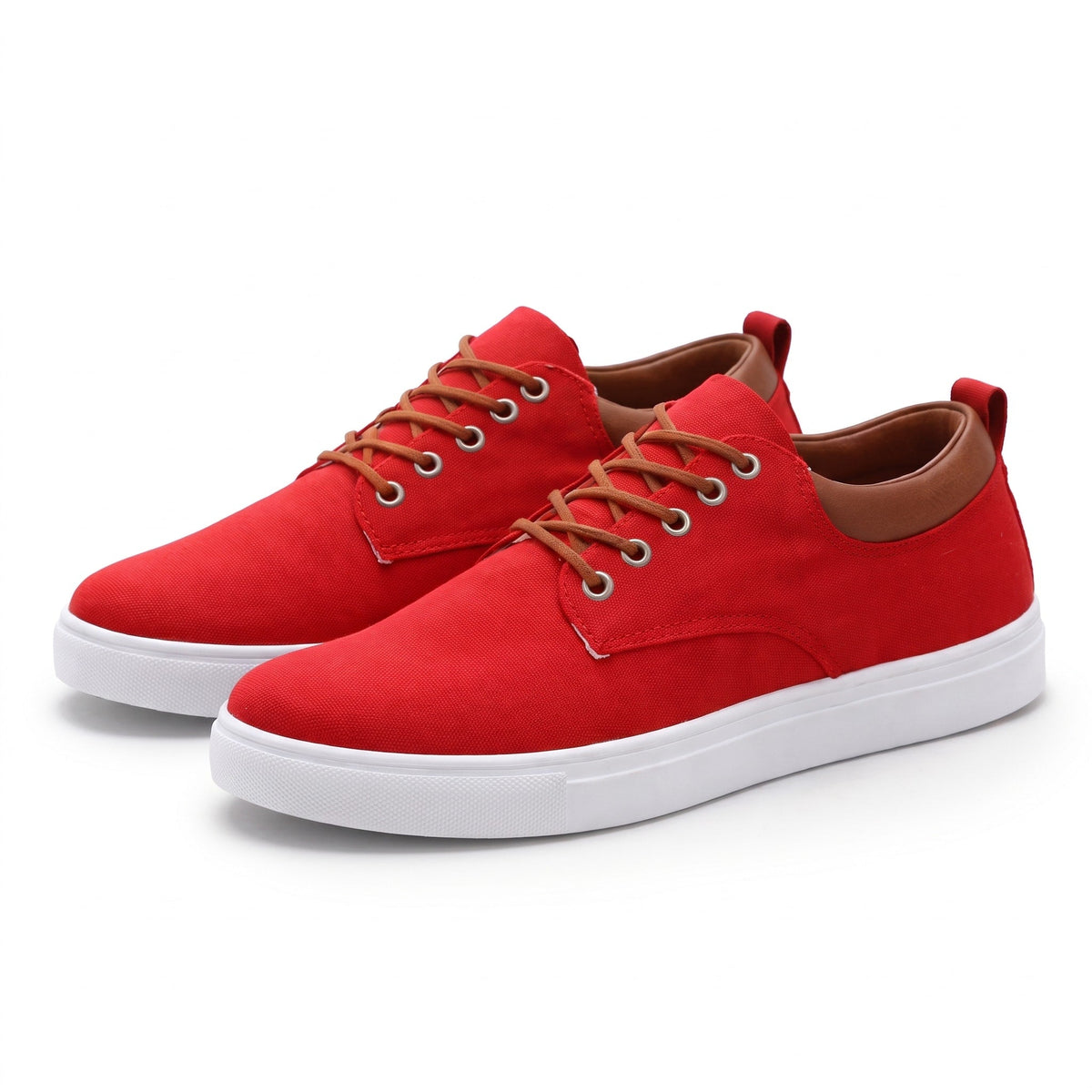 Jack - Men's Low-Top Lace-Up Trainers with Contrast Collar - Sneakers - Red - Davies & Cooper