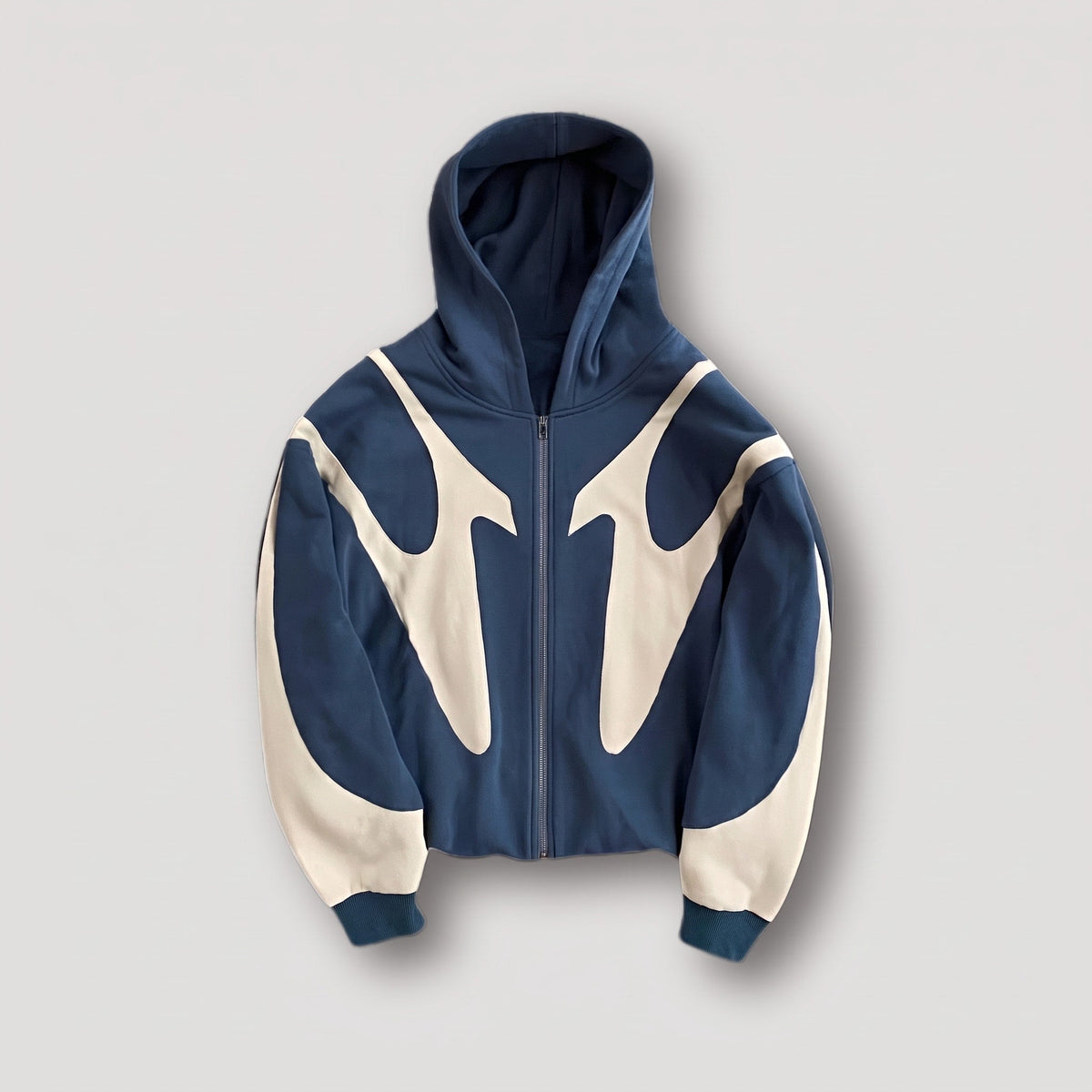 Jack - Men's Oversized Streetwear Zip-Up Hoodie with Contrast Panelling - Hoodies - Blue - Davies & Cooper