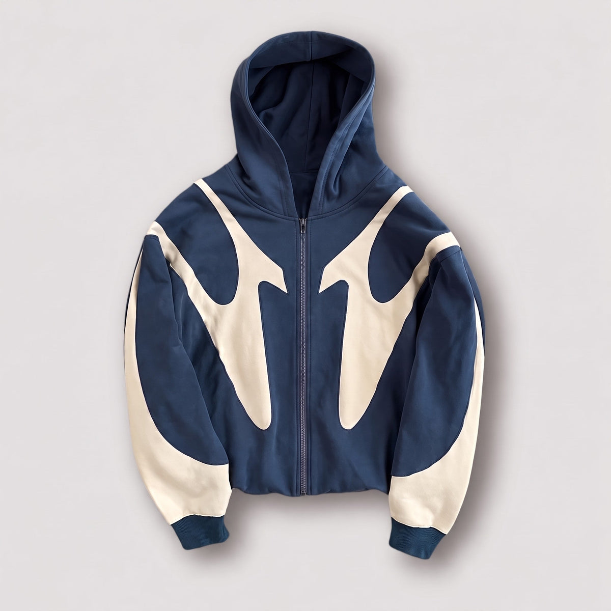 Jack - Men's Oversized Streetwear Zip-Up Hoodie with Contrast Panelling - Hoodies - Blue - Davies & Cooper