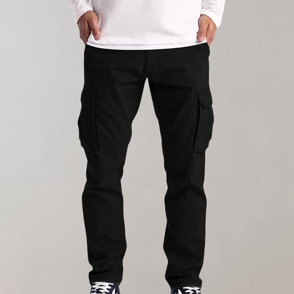 Jack - Men's Slim Fit Cargo Trousers with Flap Pockets - Cargo Pants - Black - Davies & Cooper