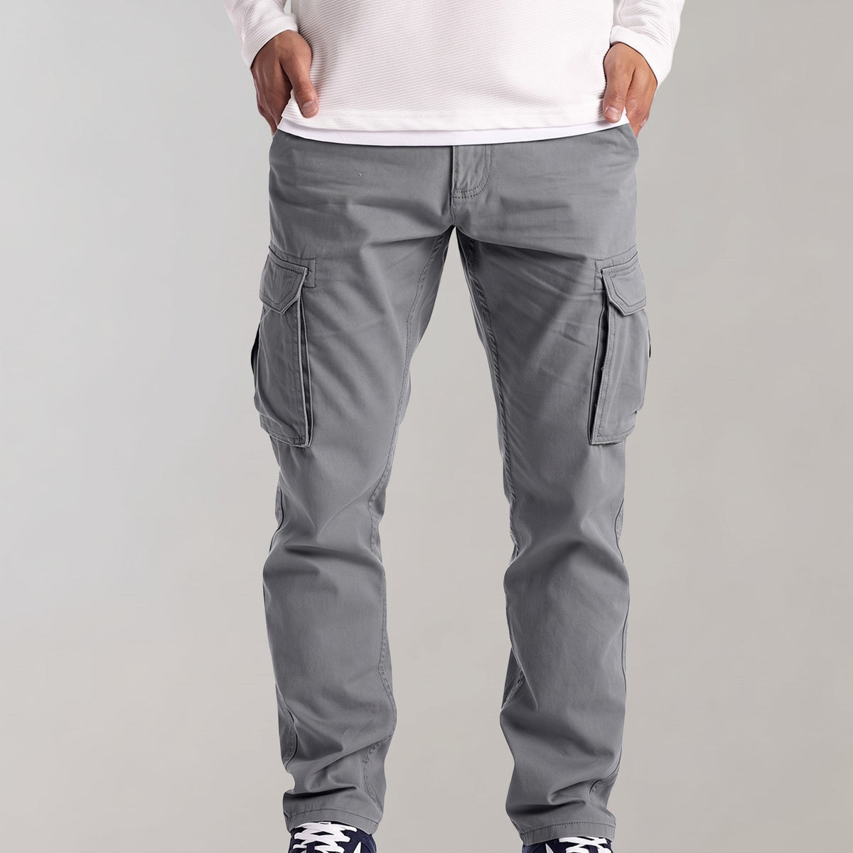 Jack - Men's Slim Fit Cargo Trousers with Flap Pockets - Cargo Pants - Light Grey - Davies & Cooper