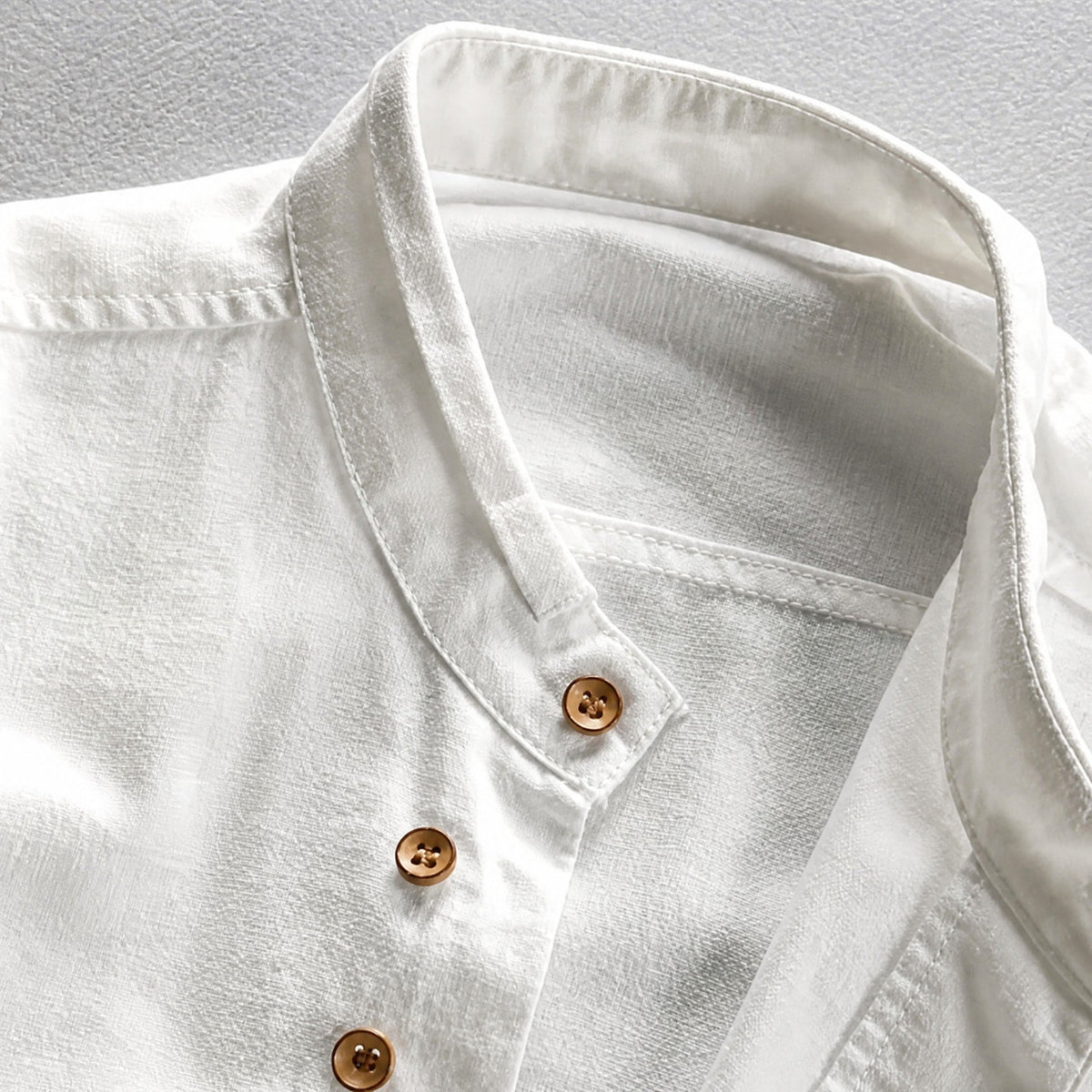 James - Men's Casual Grandad Collar Shirt with Button Placket - Shirts - White - Davies & Cooper