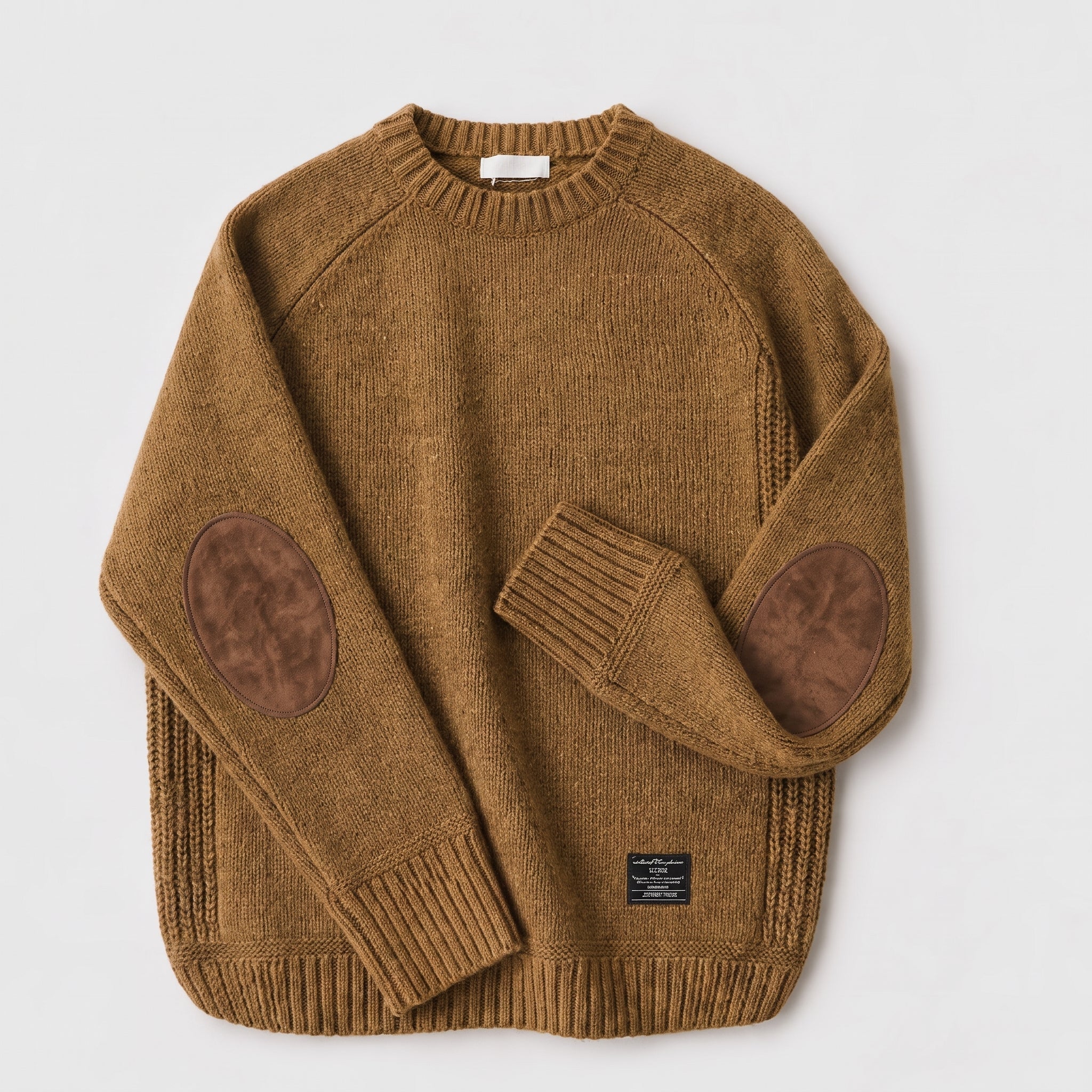 James - Men's Elbow Patch Knitted Jumper with Ribbed Trim - Sweaters - Brown - Davies & Cooper