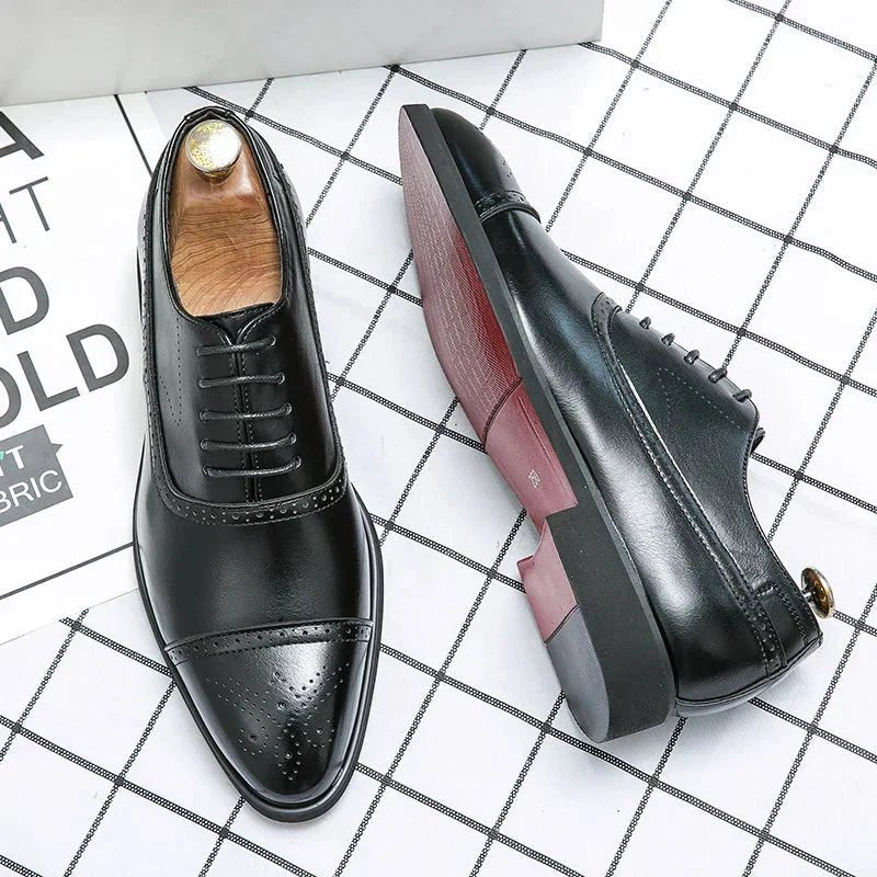 James - Men's Formal Brogue Cap Toe Oxford Shoes - Shoes - Black - Davies & Cooper