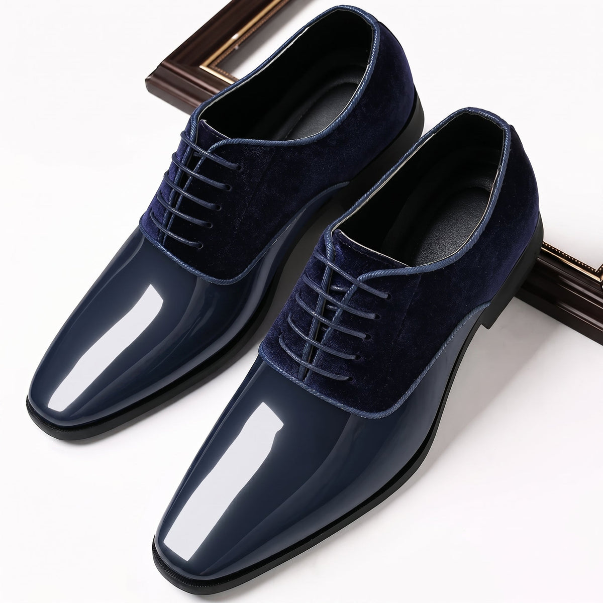 James - Men's Glossy Lace-Up Derby Wedding Shoes - Shoes - Blue - Davies & Cooper