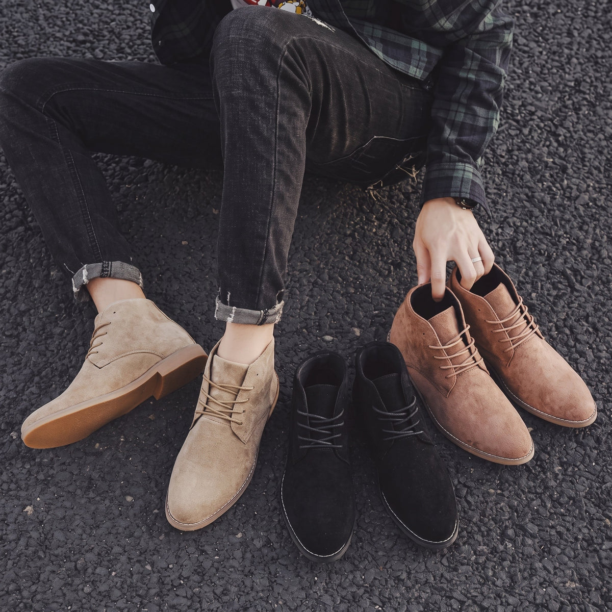 James - Men's Lace-Up Chukka Boots with Stitched Toe - Boots - Khaki - Davies & Cooper