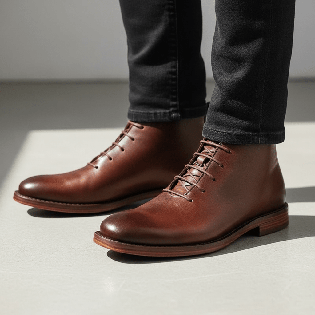 James - Men's Lace-Up Leather Chukka Boots with Stacked Heel - Boots - Brown - Davies & Cooper