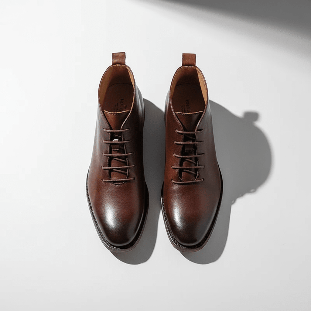 James - Men's Lace-Up Leather Chukka Boots with Stacked Heel - Boots - Brown - Davies & Cooper