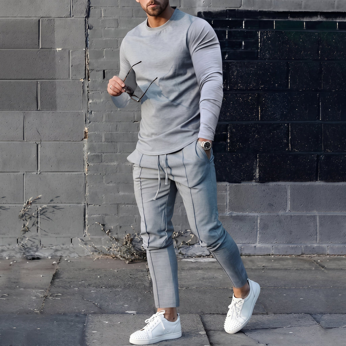 James - Men's Long Sleeve Two-Piece Tracksuit Set - Outfit Sets - Grey - Davies & Cooper