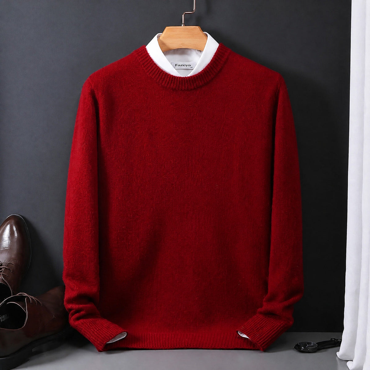 James - Men's Mock Neck Layered Collar Knit Jumper - Sweaters - Red - Davies & Cooper