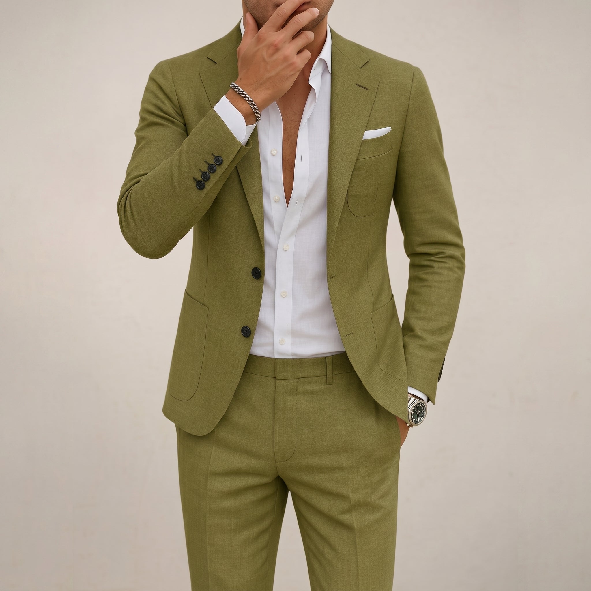 James - Men's Notch Lapel Two-Piece Wedding Suit - Men Suits - Green - Davies & Cooper