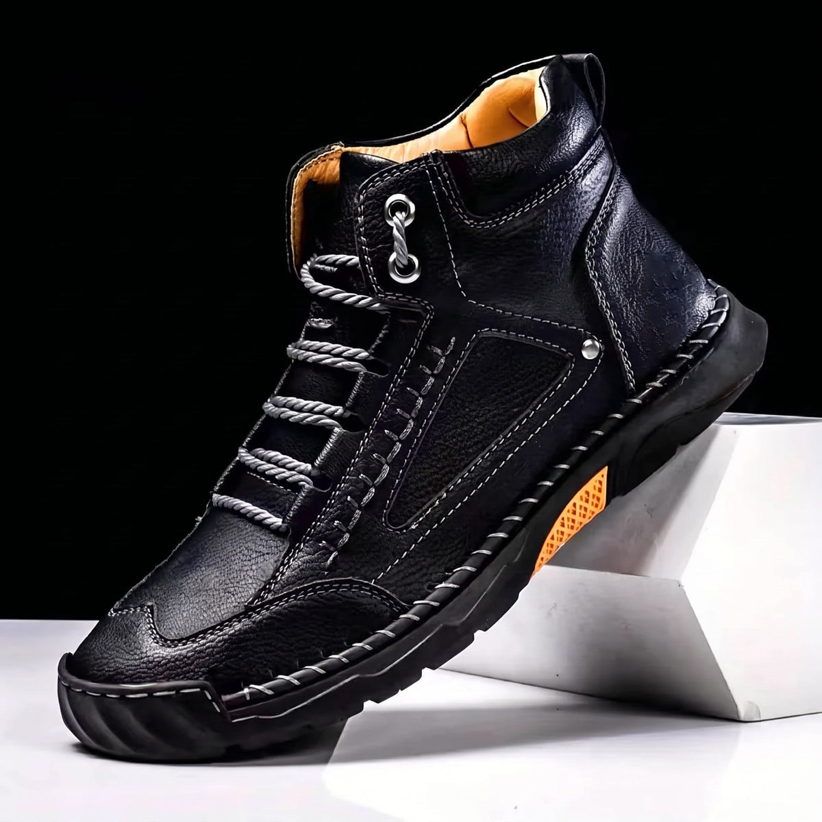 James - Men's Orthopaedic Lace-Up Ankle Boots with Contrast Rubber Sole - Black - Davies & Cooper