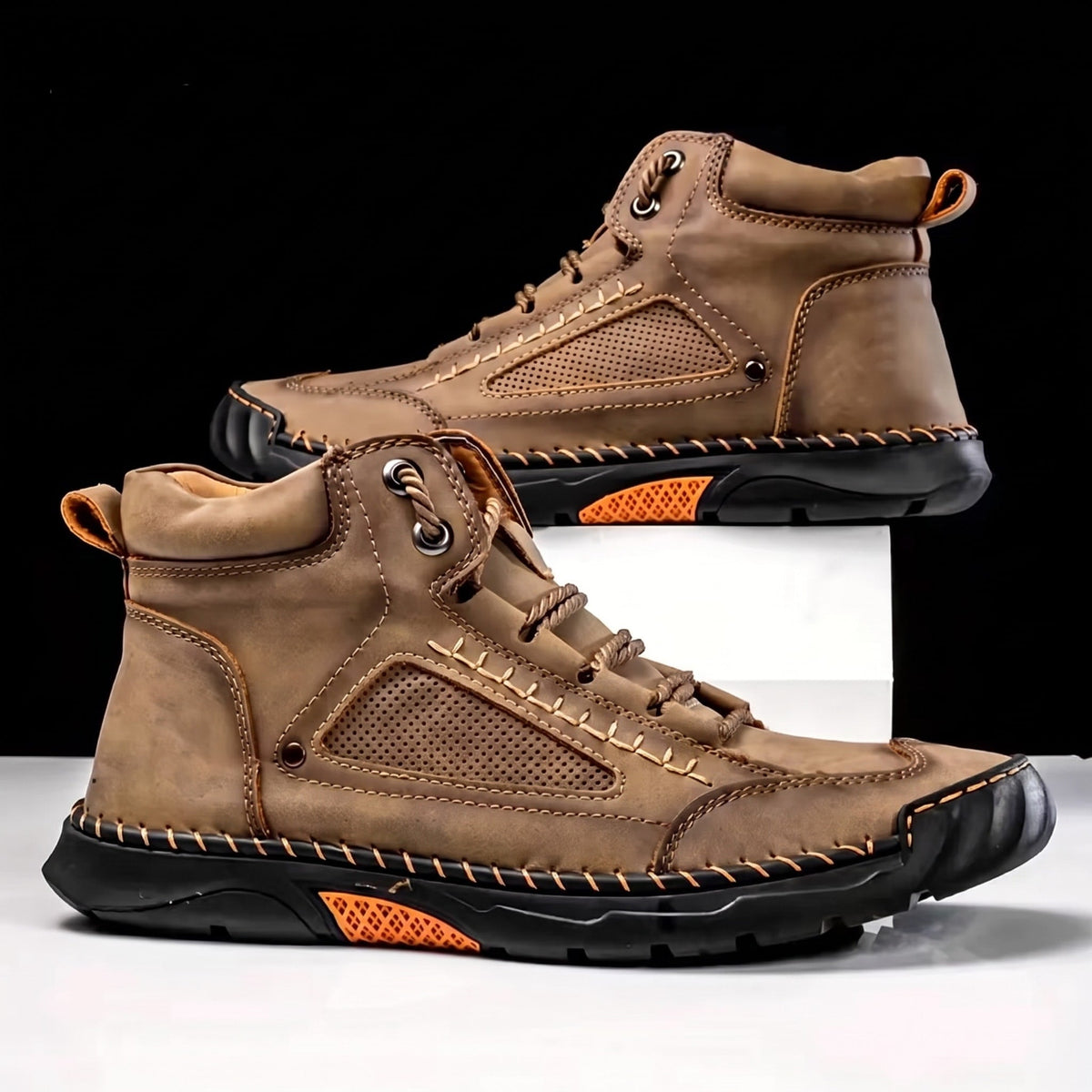 James - Men's Orthopaedic Lace-Up Ankle Boots with Contrast Rubber Sole - Brown - Davies & Cooper