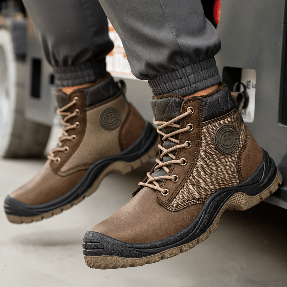 James - Men's Orthopaedic Lace-Up Ankle Boots with Steel Toe Protection - Safety Boots - Brown - Davies & Cooper