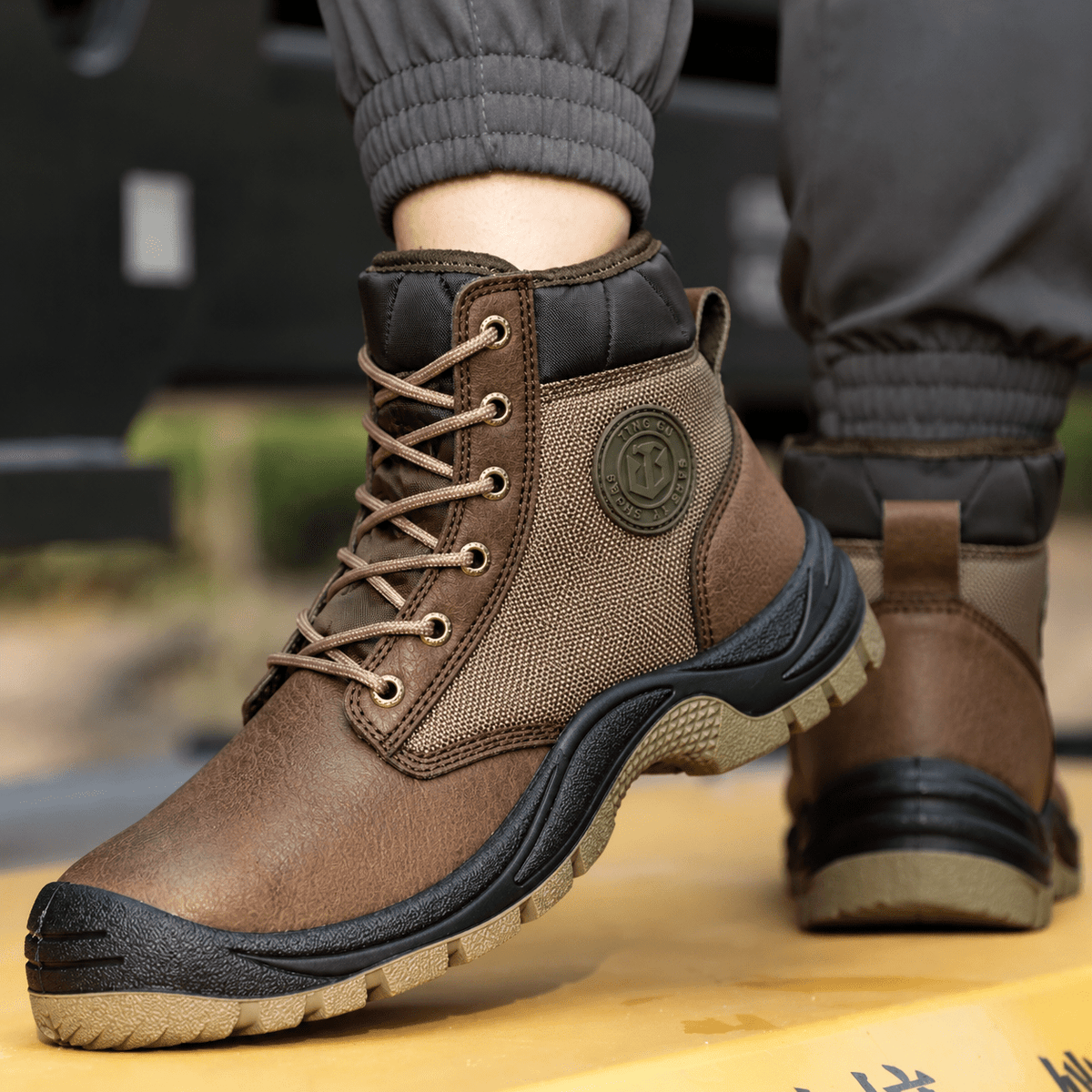 James - Men's Orthopaedic Lace-Up Ankle Boots with Steel Toe Protection - Safety Boots - Brown - Davies & Cooper