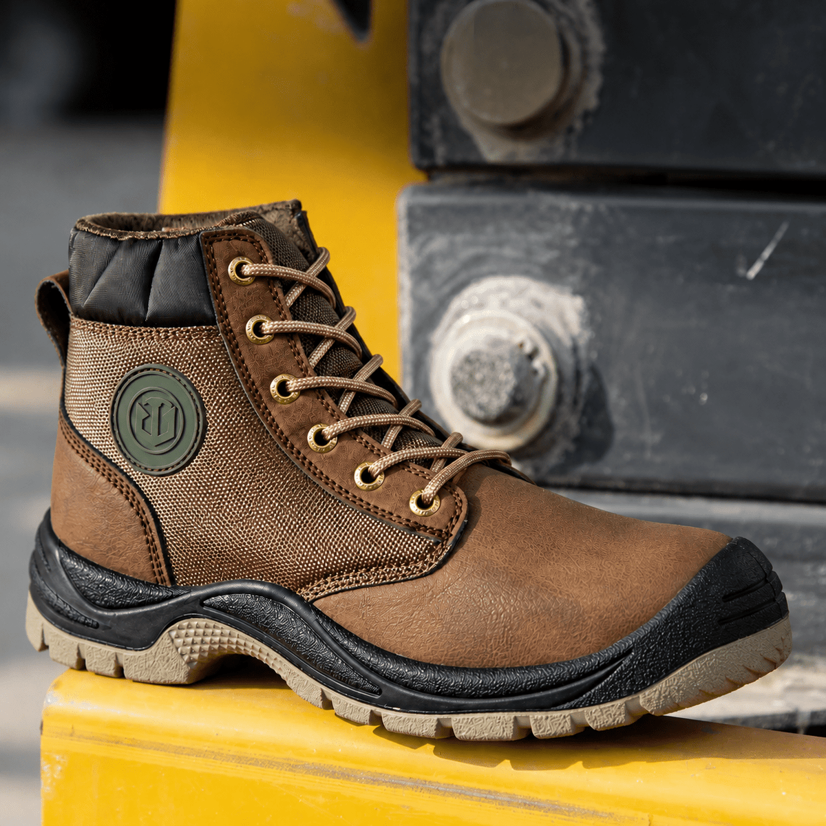 James - Men's Orthopaedic Lace-Up Ankle Boots with Steel Toe Protection - Safety Boots - Brown - Davies & Cooper