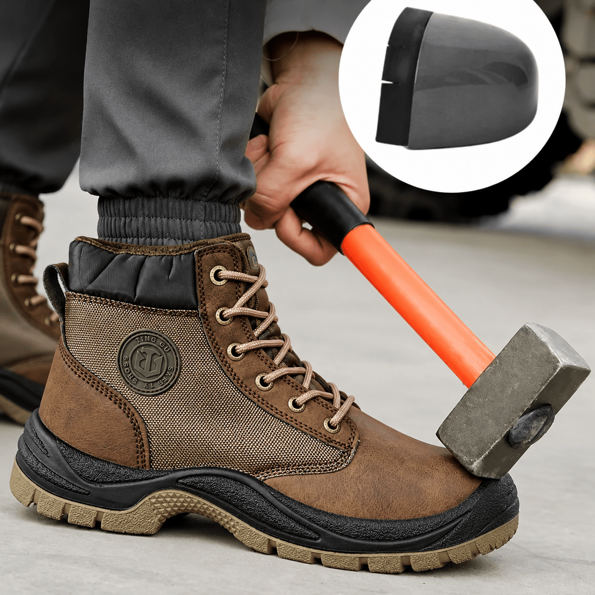 James - Men's Orthopaedic Lace-Up Ankle Boots with Steel Toe Protection - Safety Boots - Brown - Davies & Cooper
