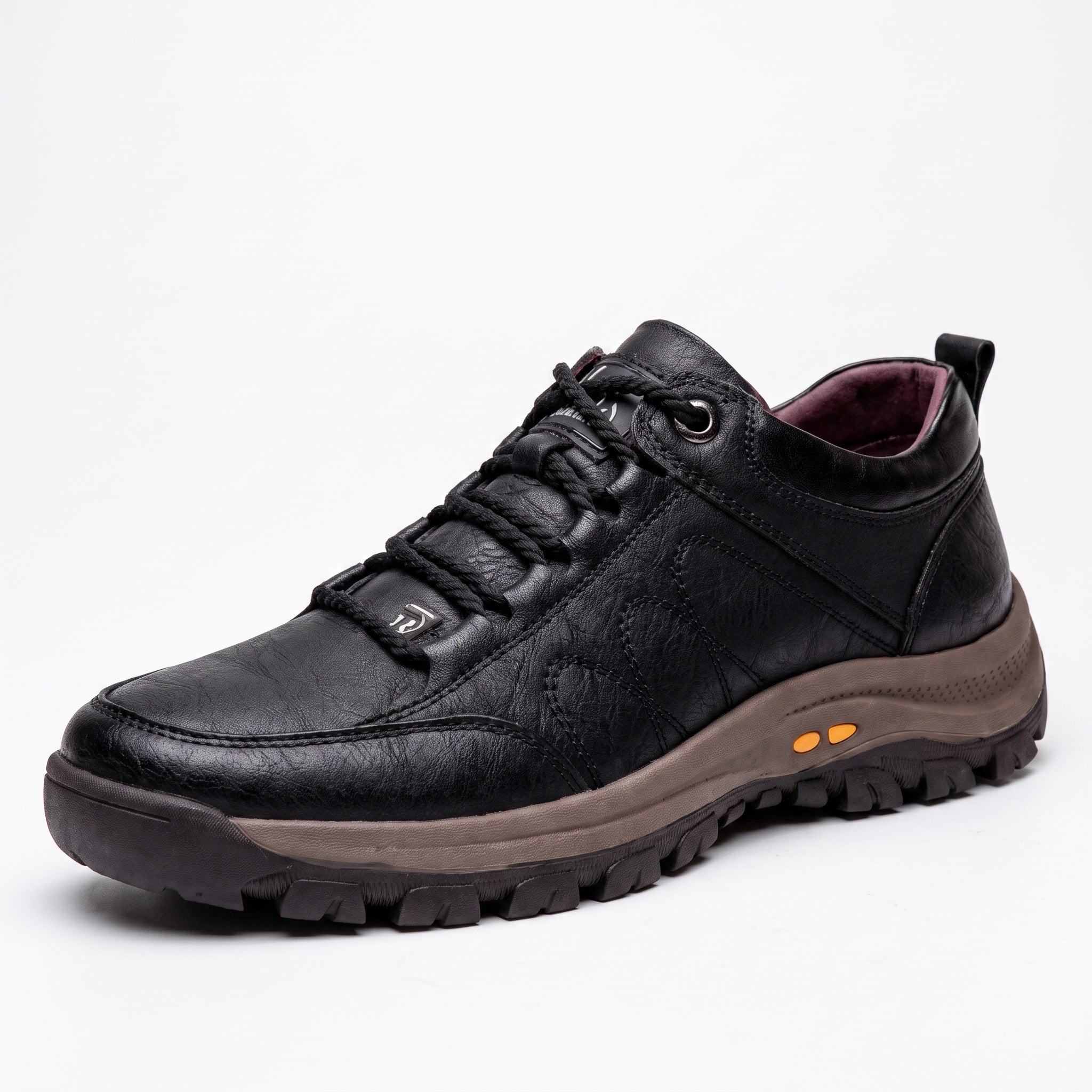James - Men's Orthopaedic Lace-Up Leather-Look Trainers - Sneakers - Black - Davies & Cooper