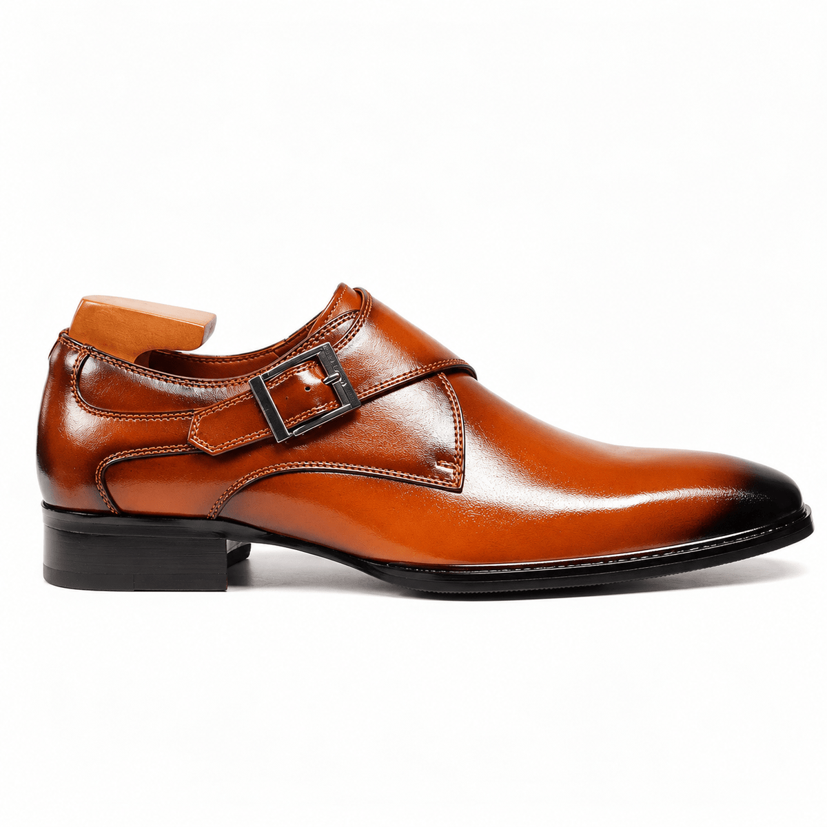 James - Men's Pointed Toe Monk Strap Dress Shoes with Buckle Strap - Shoes - Brown - Davies & Cooper