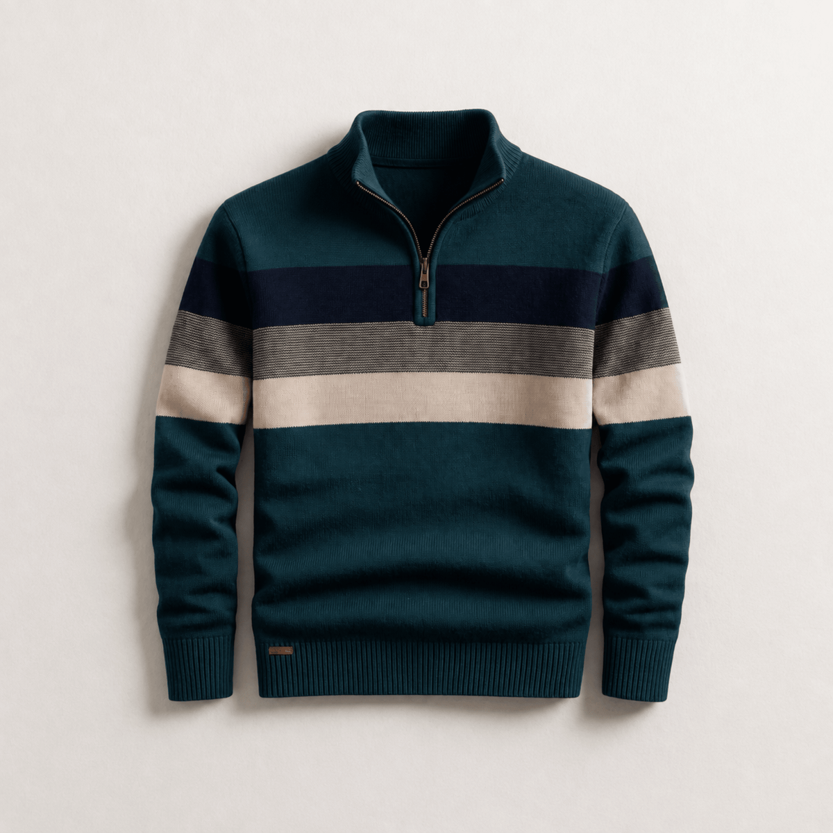 James - Men's Quarter-Zip Colour-Block Knitted Jumper - Sweaters - Green - Davies & Cooper