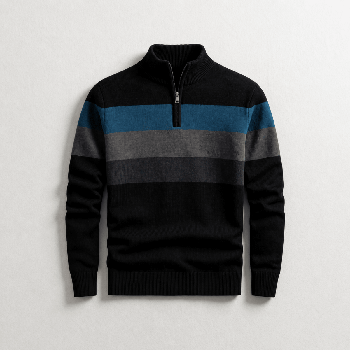 James - Men's Quarter-Zip Colour-Block Knitted Jumper - Sweaters - Black - Davies & Cooper