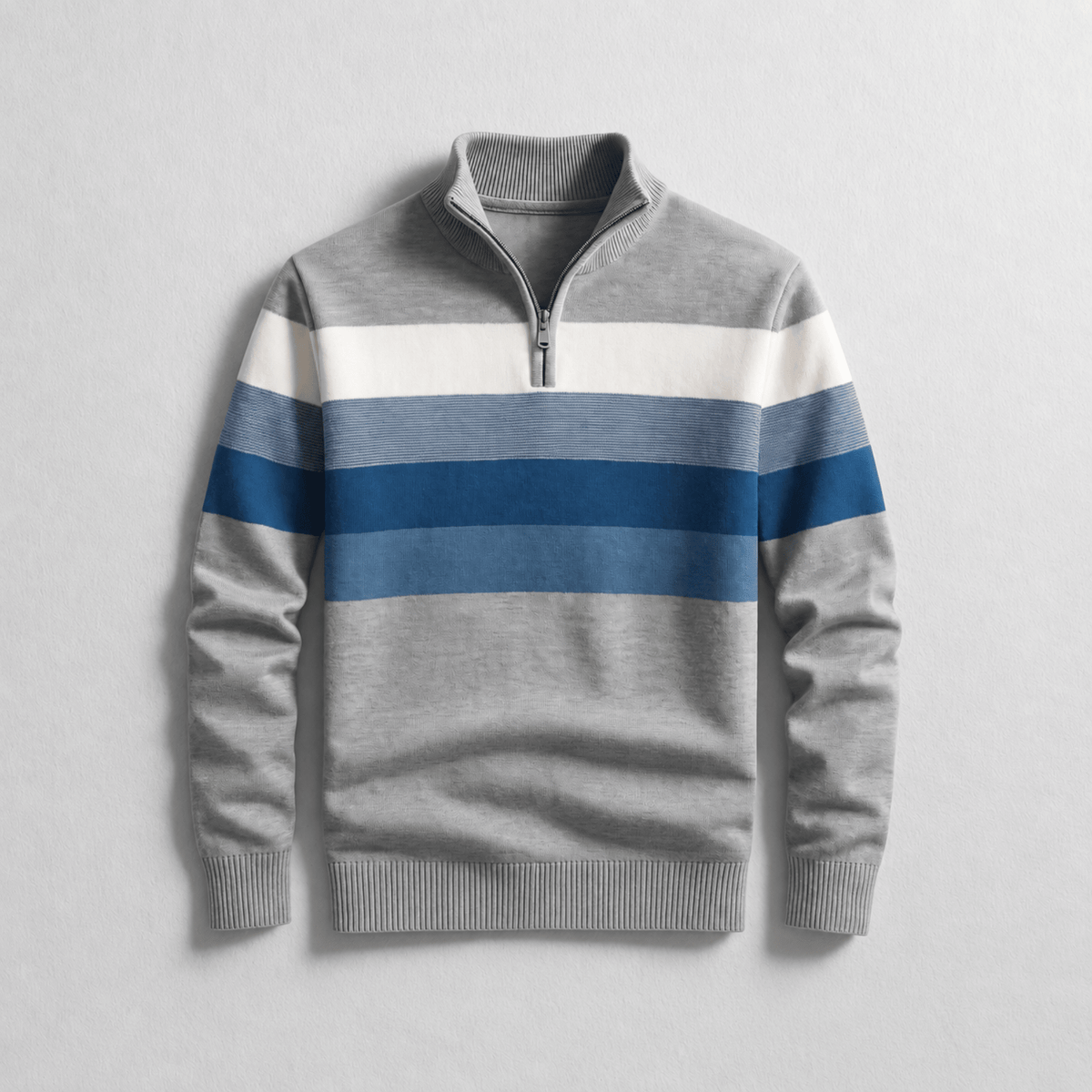 James - Men's Quarter-Zip Colour-Block Knitted Jumper - Sweaters - Grey - Davies & Cooper
