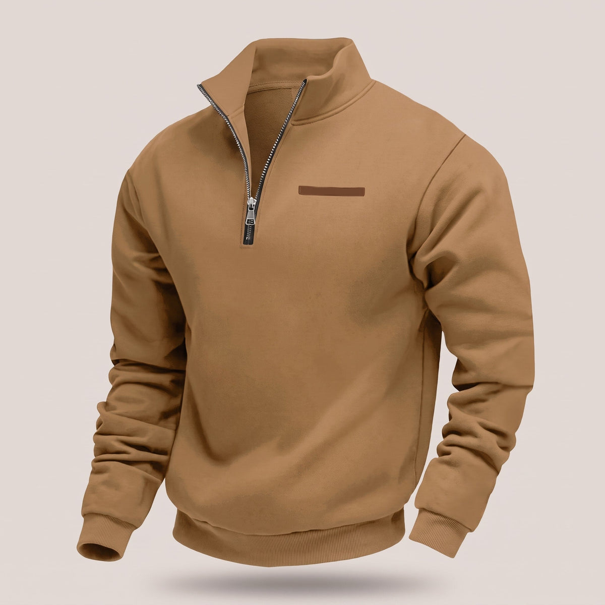 James - Men's Quarter-Zip Fleece Sweatshirt with Faux Trim - Sweatshirts - Brown - Davies & Cooper