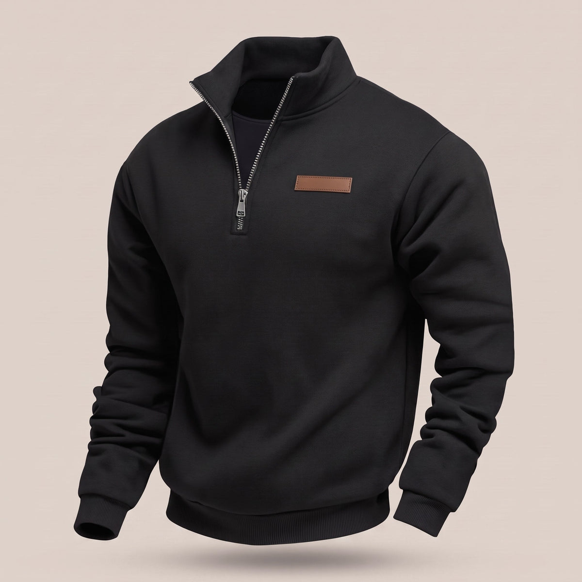 James - Men's Quarter-Zip Fleece Sweatshirt with Faux Trim - Sweatshirts - Black - Davies & Cooper