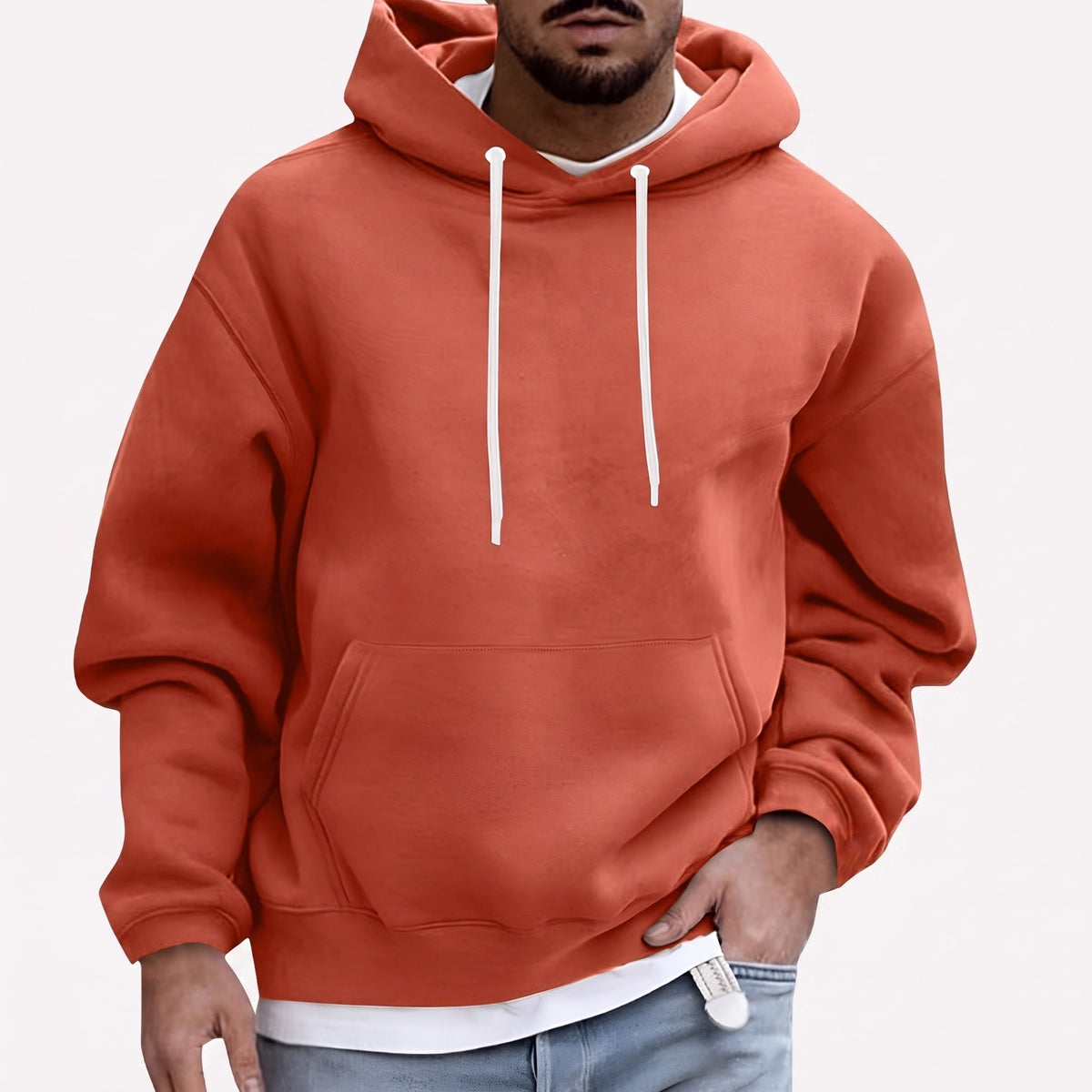 James - Men's Relaxed Fit Pullover Hoodie with Drawstring Hood - Hoodies - Orange - Davies & Cooper