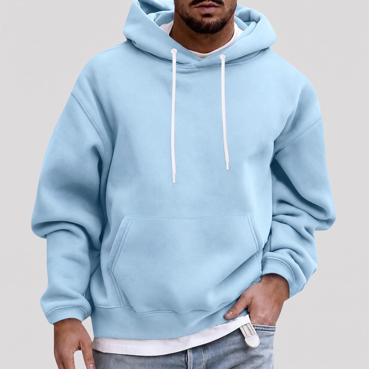 James - Men's Relaxed Fit Pullover Hoodie with Drawstring Hood - Hoodies - Light Blue - Davies & Cooper