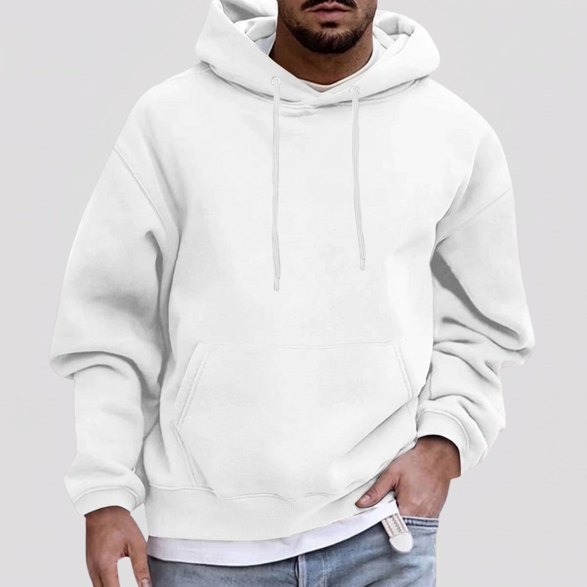 James - Men's Relaxed Fit Pullover Hoodie with Drawstring Hood - Hoodies - White - Davies & Cooper