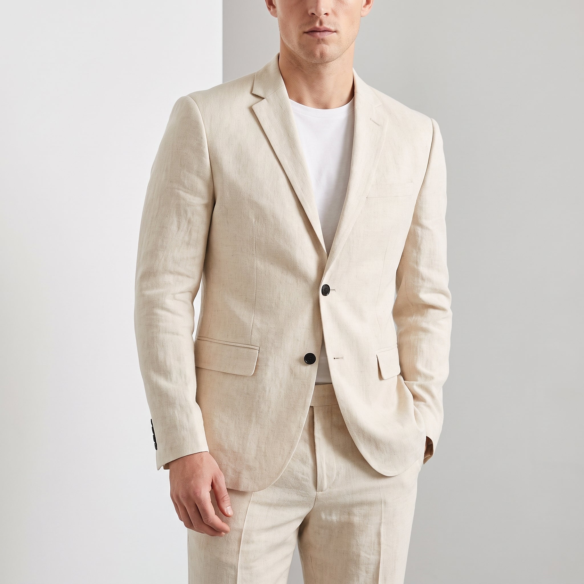 James - Men's Slim Fit Notch Lapel Two-Piece Wedding Suit - 2 Piece Men Suits - Beige - Davies & Cooper