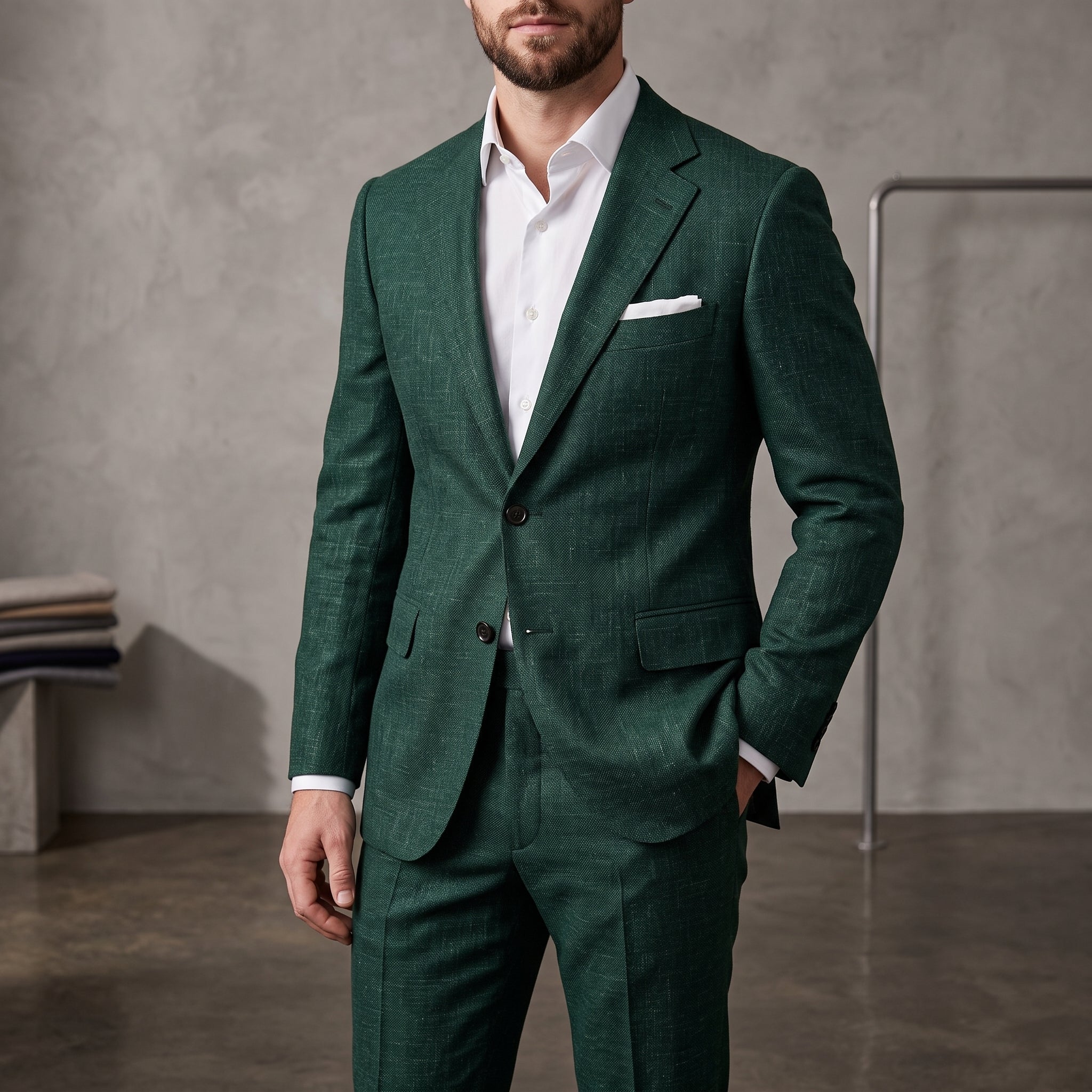 James - Men's Slim Fit Notch Lapel Two-Piece Wedding Suit - 2 Piece Men Suits - Dark Green - Davies & Cooper