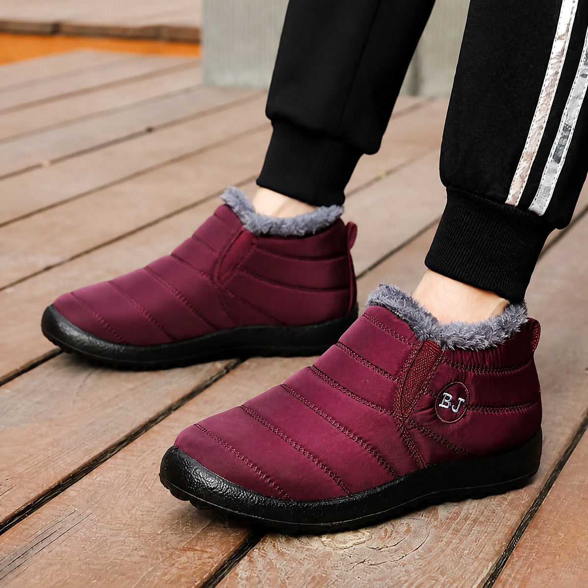 James - Men's Warm Lined Slip-On Ankle Boots for Winter - Boots - Red - Davies & Cooper