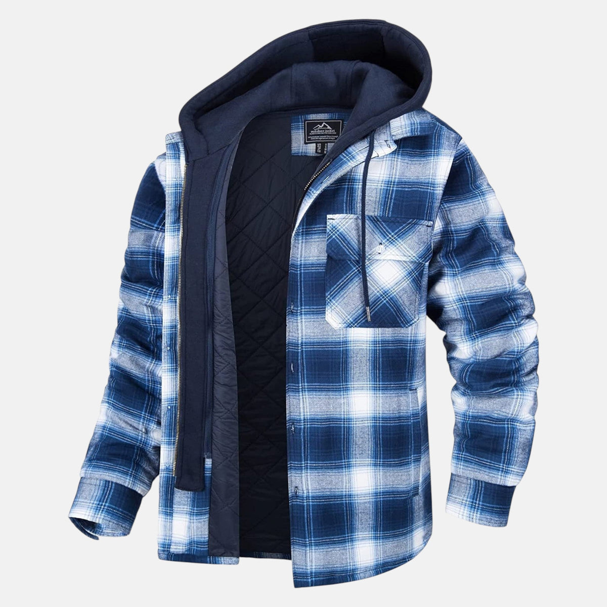 Jaxon – Men’s Cotton Hooded Spring Check Jacket - Jackets - Light Blue - Davies & Cooper