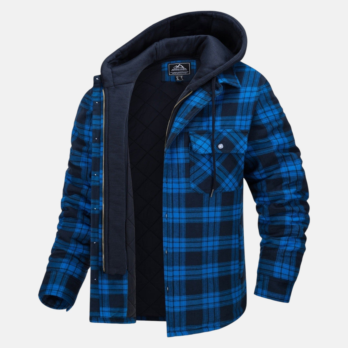 Jaxon – Men’s Cotton Hooded Spring Check Jacket - Jackets - Blue - Davies & Cooper