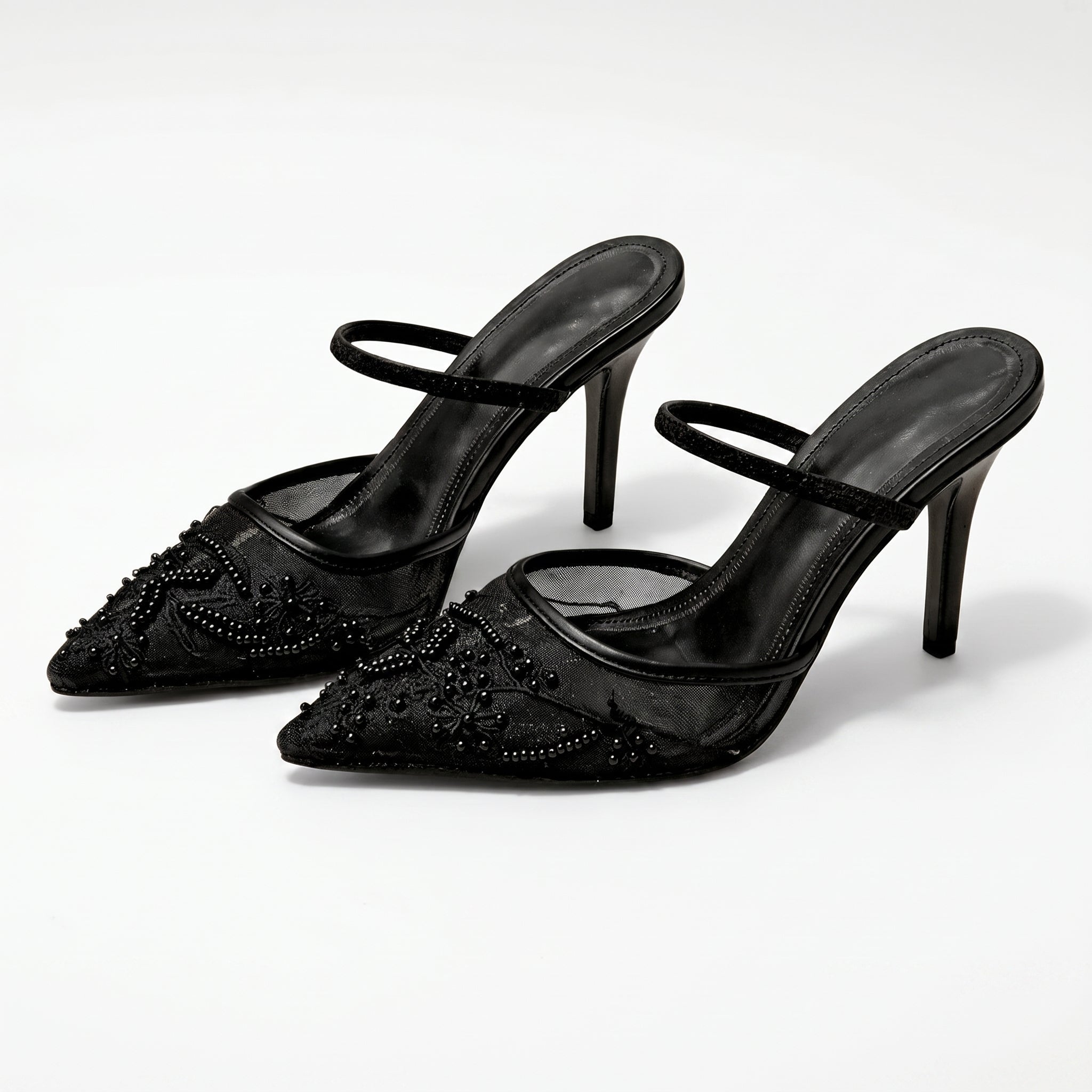 Johanna - Women's Embellished Pointed Toe Stiletto Heel Sandals - Sandals - Black - Davies & Cooper