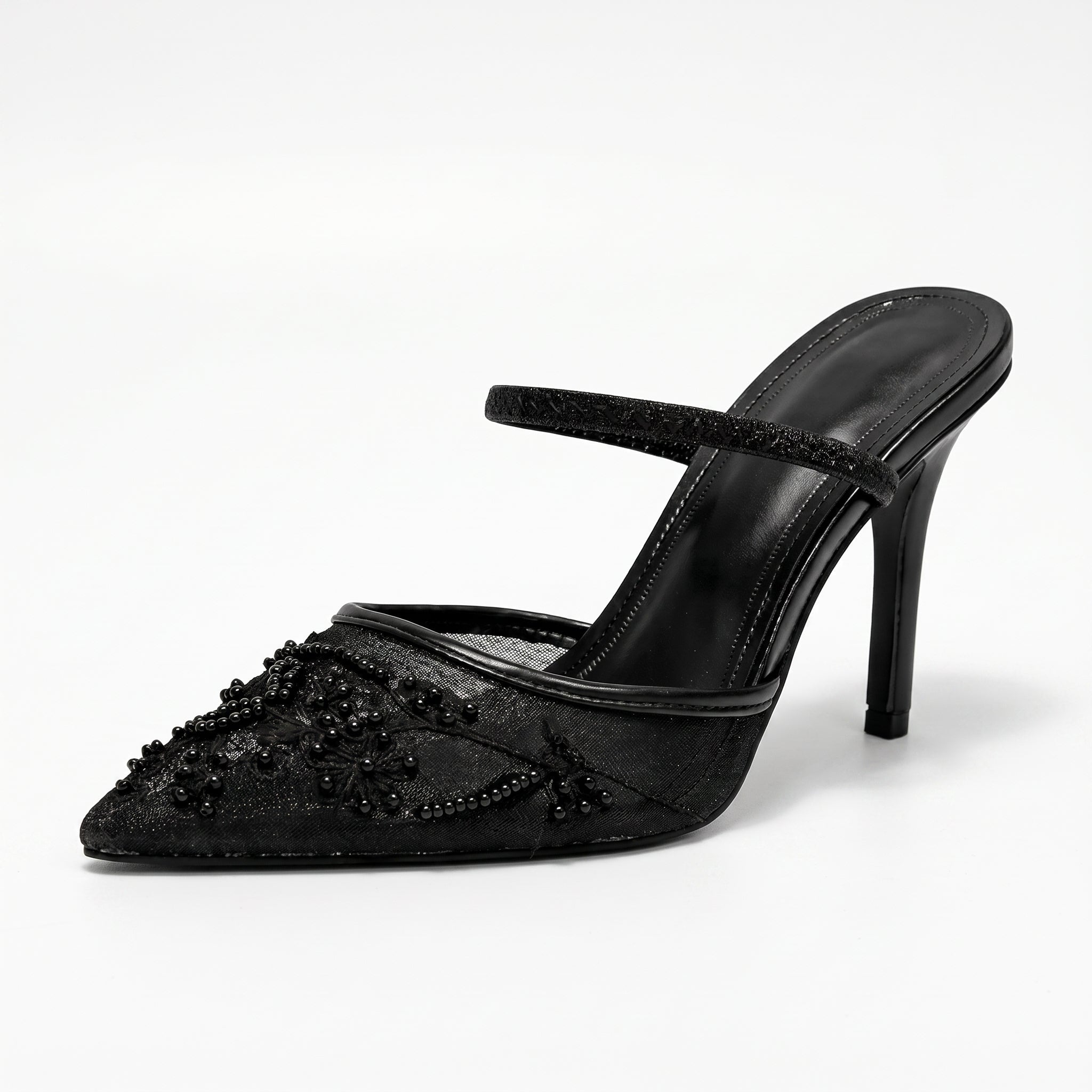 Johanna - Women's Embellished Pointed Toe Stiletto Heel Sandals - Sandals - Black - Davies & Cooper