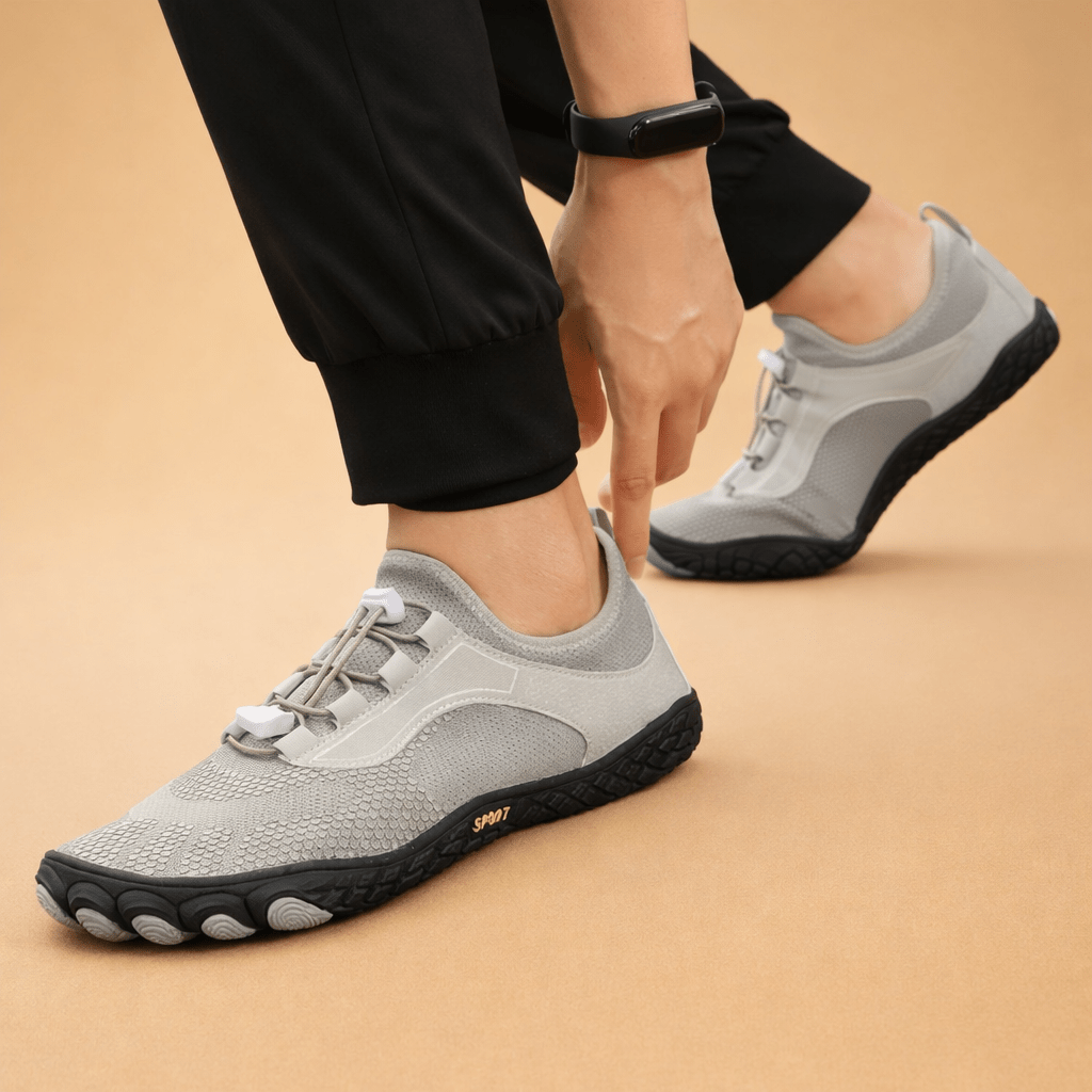 Jonas - Men's Barefoot Minimalist Trainers with Grip Sole - Athletic Shoes - Gray - Davies & Cooper