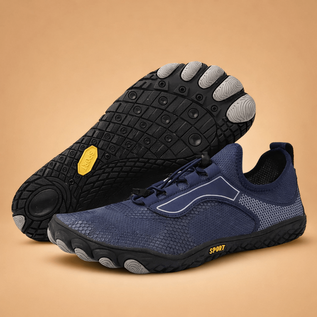 Jonas - Men's Barefoot Minimalist Trainers with Grip Sole - Athletic Shoes - Blue - Davies & Cooper