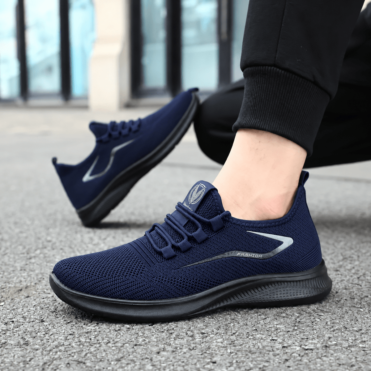 Jonas - Men's Breathable Lightweight Lace-Up Orthopaedic Trainers - Sneakers - Black - Davies & Cooper
