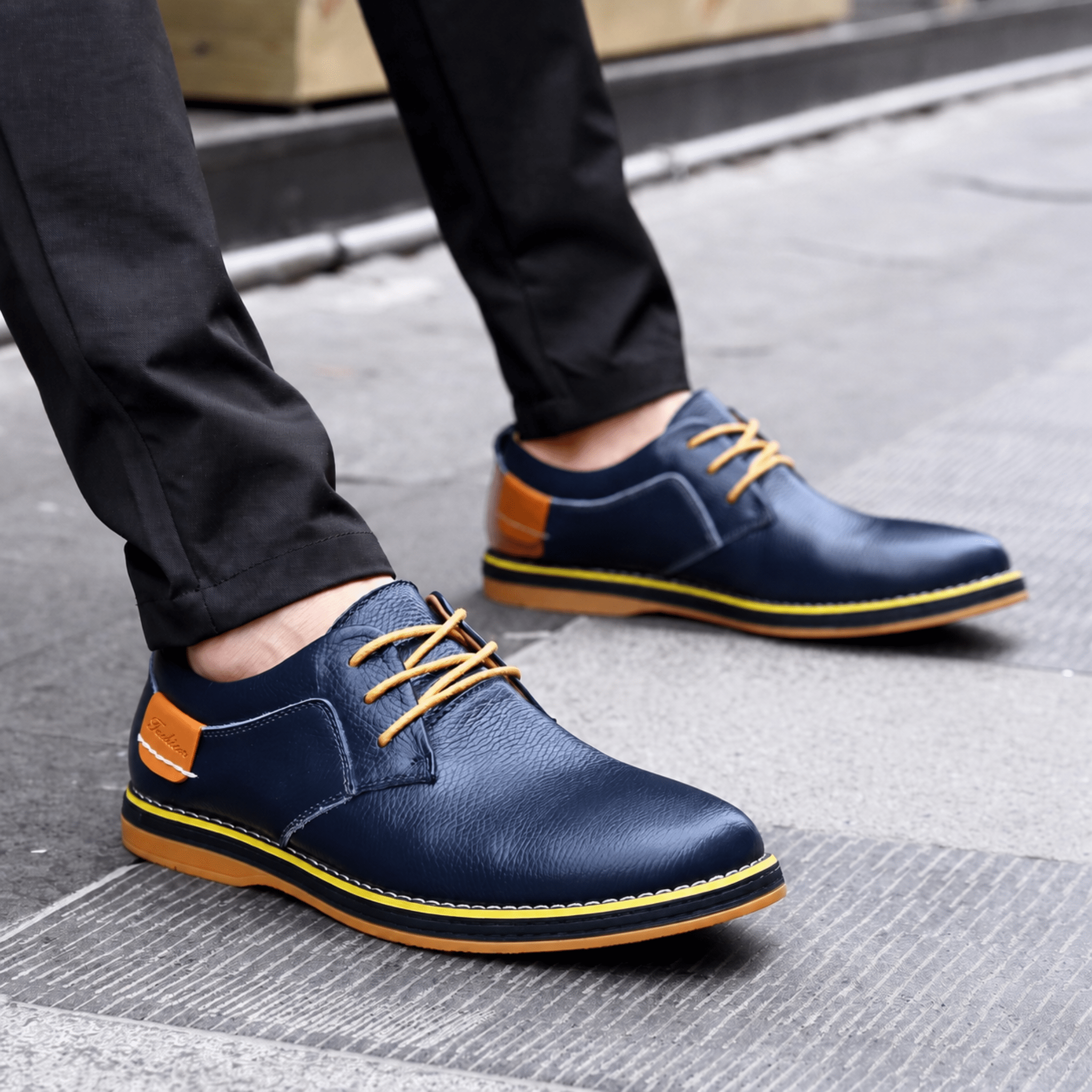 Jonas - Men's Casual Derby Shoes with Contrast Sole Detail - Shoes - Dark Blue - Davies & Cooper